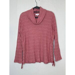 J. Jill Funnel Neck Ruched Side Heather‎ Orange Waffle Knit Sweater Large Petite